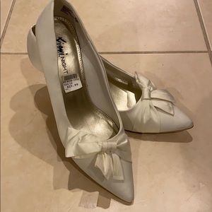 White Satin Bow Heels
